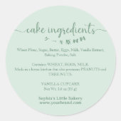 Sticker Rond Cake Ingredients Minimalist Green Bakery Packaging (Devant)