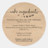 Sticker Rond Cake Ingredients Minimalist Kraft Bakery Packaging (Devant)