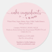 Sticker Rond Cake Ingredients Minimalist Pink Bakery Packaging (Devant)