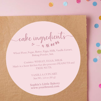 Sticker Rond Cake Ingredients Minimalist Pink Bakery Packaging