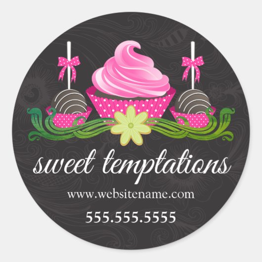 Sticker Rond Cake Pops Cookie et Cupcake Boulangerie Boîte Seau (Devant)