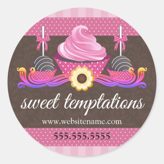 Sticker Rond Cake Pops Cookie et Cupcake Boulangerie Boîte Seau (Devant)