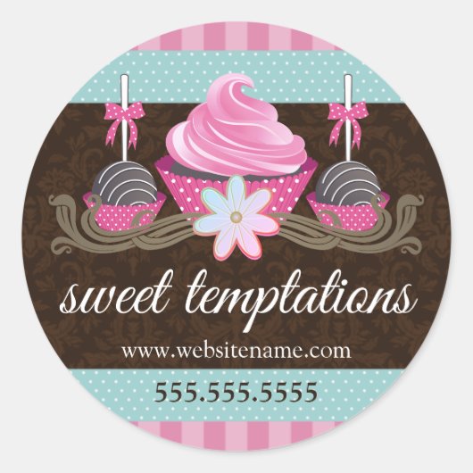 Sticker Rond Cake Pops Cupcake Cookie Boulangerie Boîte Seaux (Devant)