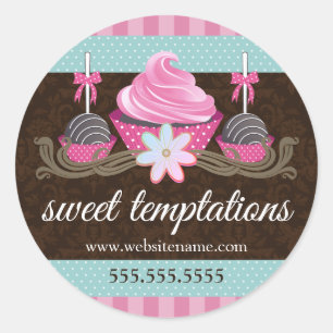 Sticker Rond Cake Pops Cupcake Cookie Boulangerie Boîte Seaux