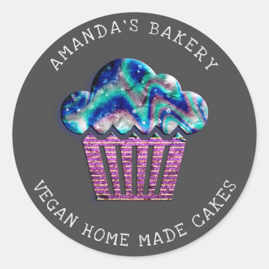 Sticker Rond Cakes Sweet Cupcake Home Vegan Bakery Purple Grey (Devant)