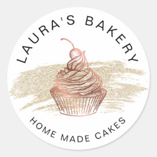 Sticker Rond Cakes & Sweets Cupcake Accueil Boulangerie Rose Or
