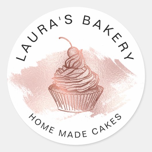 Sticker Rond Cakes & Sweets Cupcake Accueil Boulangerie Rose Or (Devant)