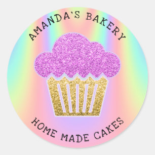 Sticker Rond Cakes Sweets Cupcake Accueil Vegan Bakery Holograp
