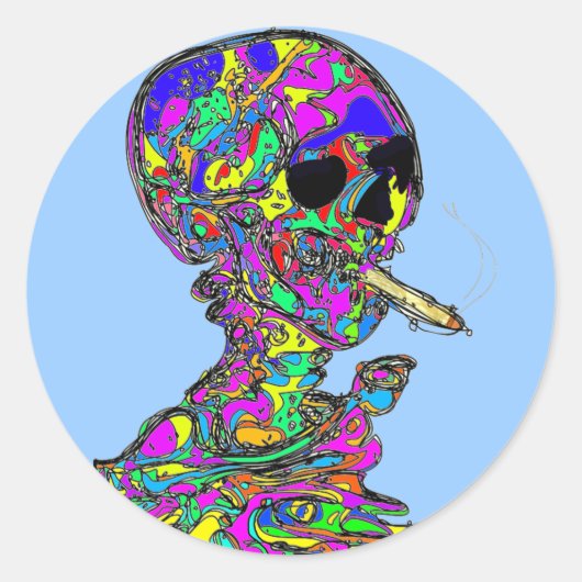 Sticker Rond Calavera Crâne Fumer Cigarette (Devant)
