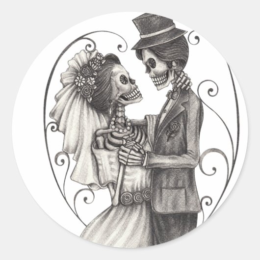 Sticker Rond Calavera Day of Dead Drawing Bridegroom (Devant)