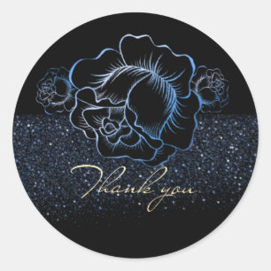 Sticker Rond Calcomanía con rosas azules y purpurpurina