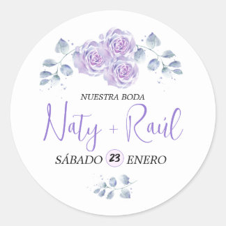 Sticker Rond Calcomanía Floral en Tonos Lilas