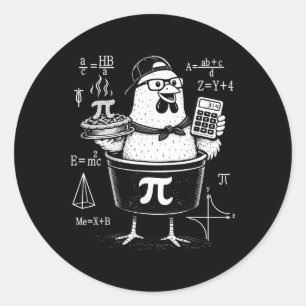 Sticker Rond Calculatrice drôle de poulet tenant un pot Prof de