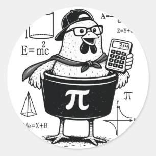 Sticker Rond Calculatrice drôle de poulet tenant un pot Prof de