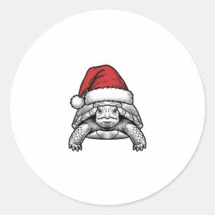 Sticker Rond Calèche de Noël Tortue Chapeau de Père Noël Dessin
