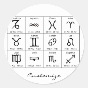 Sticker Rond Calendrier d'astrologie des signes solaires Zodiac