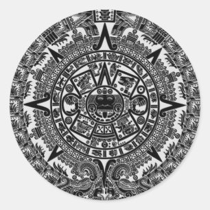 Sticker Rond Calendrier Mayan Aztec (noir) 21 décembre 2012
