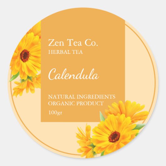 Sticker Rond Calendula Herbal Tea Business Label (Devant)