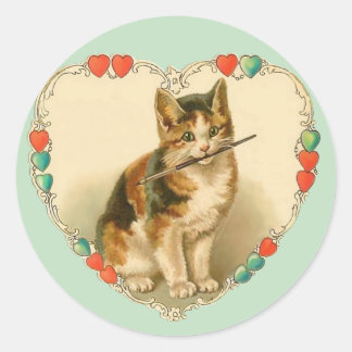Sticker Rond Calico Kitten dans le coeur
