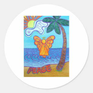 Sticker Rond California Beach Angel