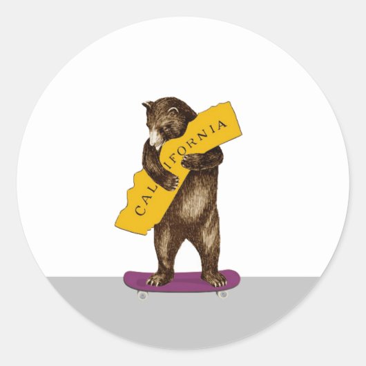 Sticker Rond California Bear Riding Skateboard (Devant)