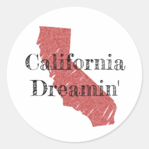 Sticker Rond California Dreamin' avec croquis de Californie