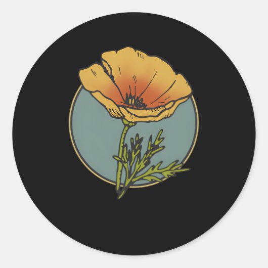 Sticker Rond California Poppy Creative Outline Et Front Back (Devant)