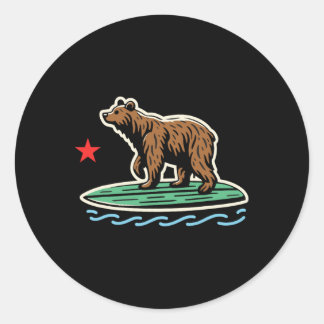 Sticker Rond California Republic Beach Bear Surfboard Surfing S