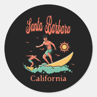 Sticker Rond California Santa Rra Ca Surfer Surfing Beach Vacat