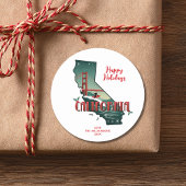 Sticker Rond California State Happy Holidays Custom Text Année