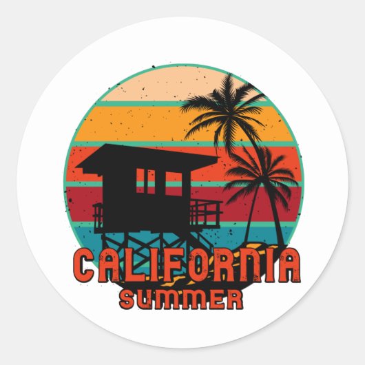 Sticker Rond California Summer Beach Lifeguard Tower Carré St (Devant)