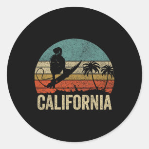 Sticker Rond California Surf Ca Vintage Retro Hommes Femmes Enf
