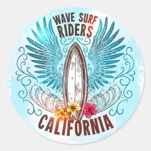 Sticker Rond California Wave Surf Riders (Devant)