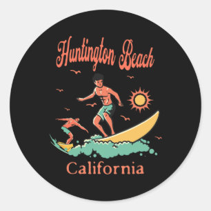 Sticker Rond Californie Huntington Beach Ca Surfeur Surfant Poi