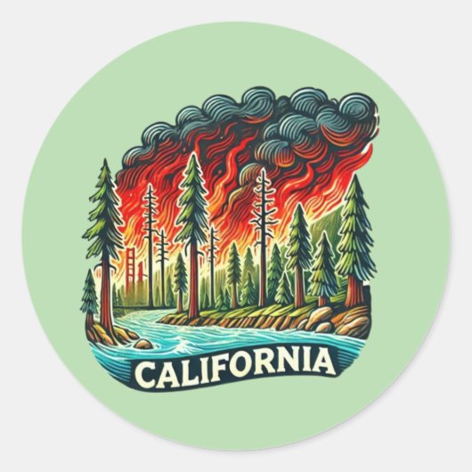 Sticker Rond CALIFORNIE Porte - clé D'INCENDIE (Devant)