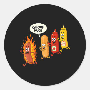 Sticker Rond Câlin de groupe de hot-dog drôle de saucisse de pa