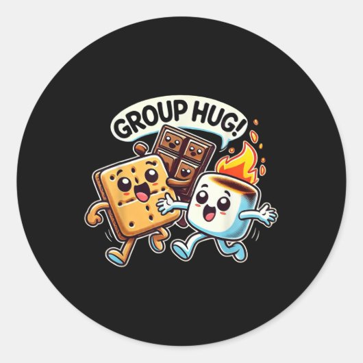 Sticker Rond Câlins de groupe drôles de guimauve S'mores Campin (Devant)