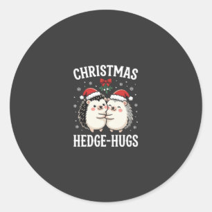 Sticker Rond Câlins de Noël au Hérisson Mignon Vacances