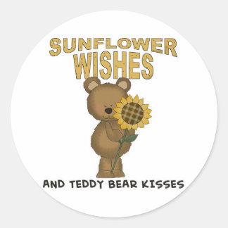 Sticker Rond Câlins d'ours en peluche Souhaits de tournesol