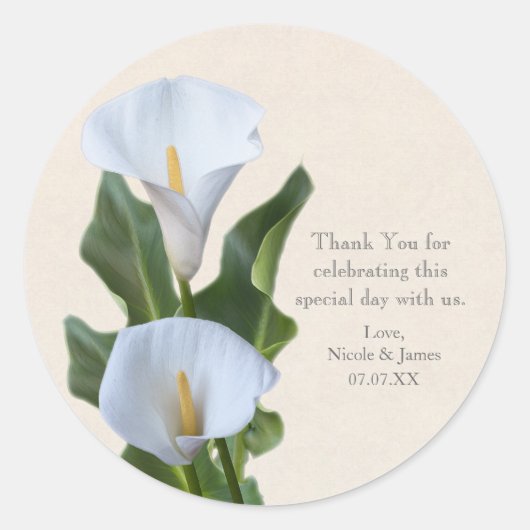 Sticker Rond Calla Lily Fleurs Floral Élégant Mariage nuptial (Devant)