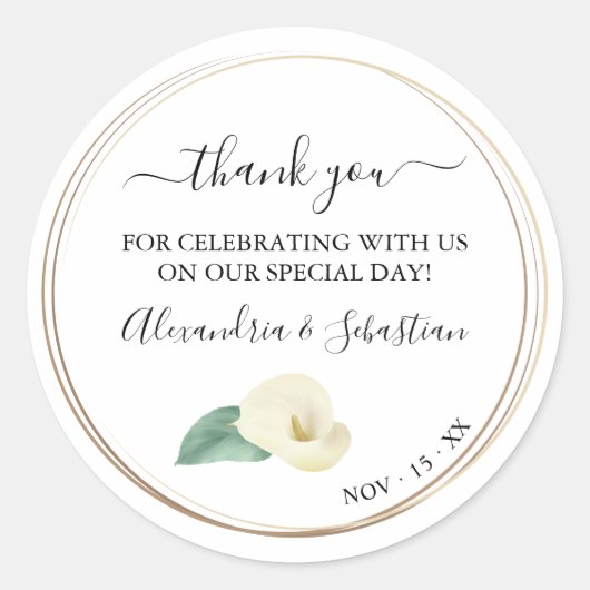 Sticker Rond Calla Lily Merci Mariage verdoyant (Devant)