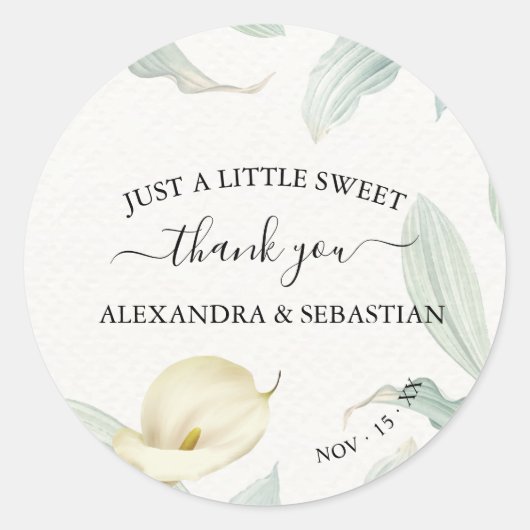 Sticker Rond Calla Lily Merci Mariage verdoyant (Devant)