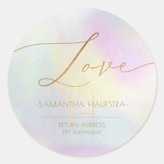 Sticker Rond Calligraphie Aimer Faux Gold Foil Holographique (Devant)