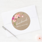 Sticker Rond Calligraphie artisanale Tour rose Floral Kraft (Enveloppe)