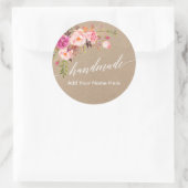 Sticker Rond Calligraphie artisanale Tour rose Floral Kraft (Sac)