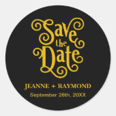 Sticker Rond Calligraphie Black Gold Enregistrer le Mariage de  (Devant)
