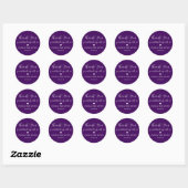 Sticker Rond Calligraphie blanc violet Mariage Merci Favoriser (Feuille)