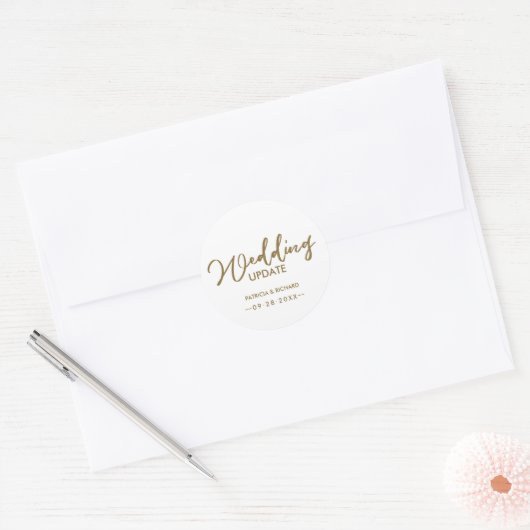 Sticker Rond Calligraphie Chic Mariage Mise à Jour Or (Enveloppe)