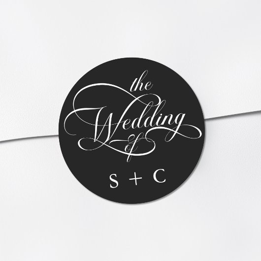 Sticker Rond Calligraphie classique romantique Mariage noir