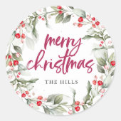 Sticker Rond Calligraphie de germe de baies Joyeux Noël (Devant)